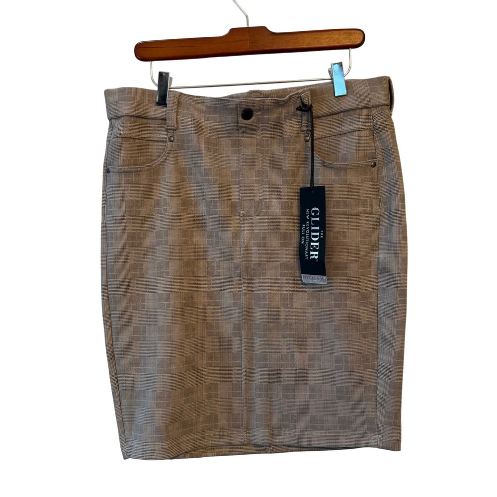 Liverpool Gia Glider Pull On Light Tan Glen Plaid Pencil Skirt Women's 12/31 NEW